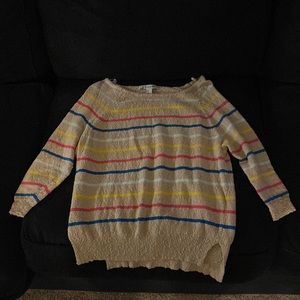 Forever 21 3/4 Sleeve Beige Striped Boatneck Sweater, size medium